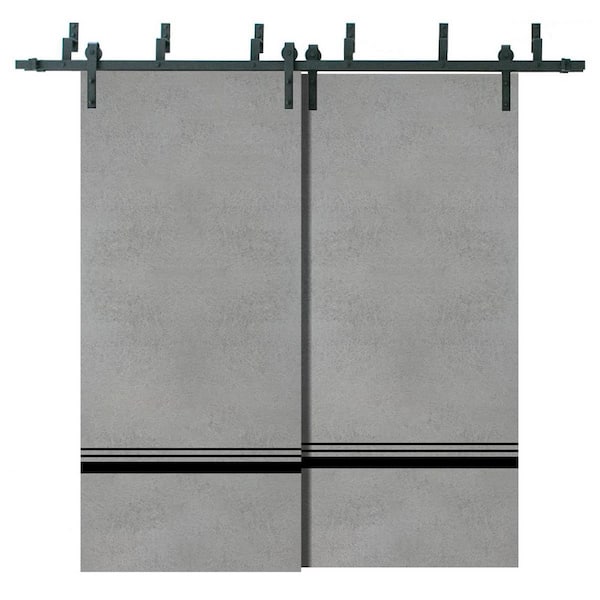 84 in. x 96 in. 2 Panel Concrete Solid Wood with Honeycomb Sliding Barn Door with Hardware Kit