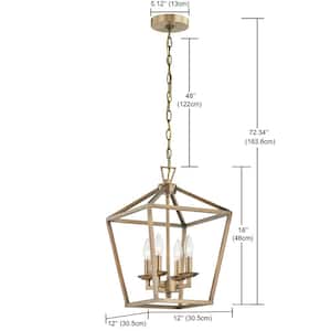 4-Light Soft Gold Farmhouse Chandelier Pendant Light Fixture with Caged Metal Shade