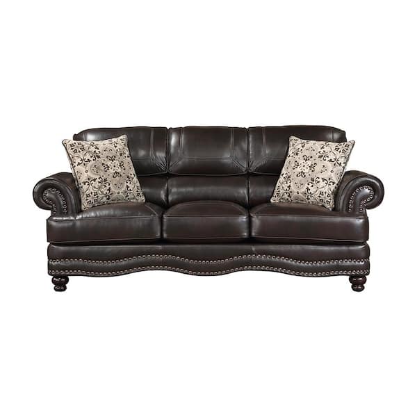 Beyen 88 in. W Rolled Arm Faux Leather Rectangle Sofa in. Brown