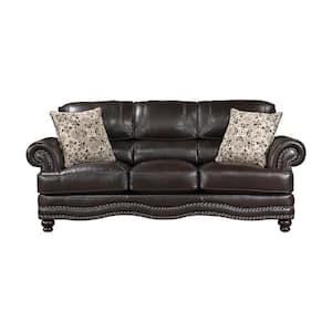 Beyen 88 in. W Rolled Arm Faux Leather Rectangle Sofa in. Brown