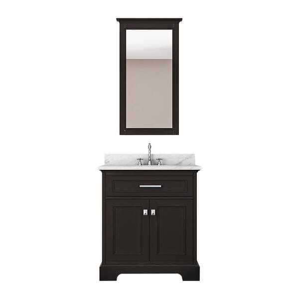 Unbranded Laxton 31 in. W x 22 in. D Bath Vanity in Espresso with Marble Vanity Top in White with White Basin and Mirror