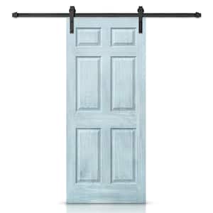 30 in. x 80 in. Vintage Denim Blue Stain Composite MDF 6 Panel Interior Sliding Barn Door with Hardware Kit