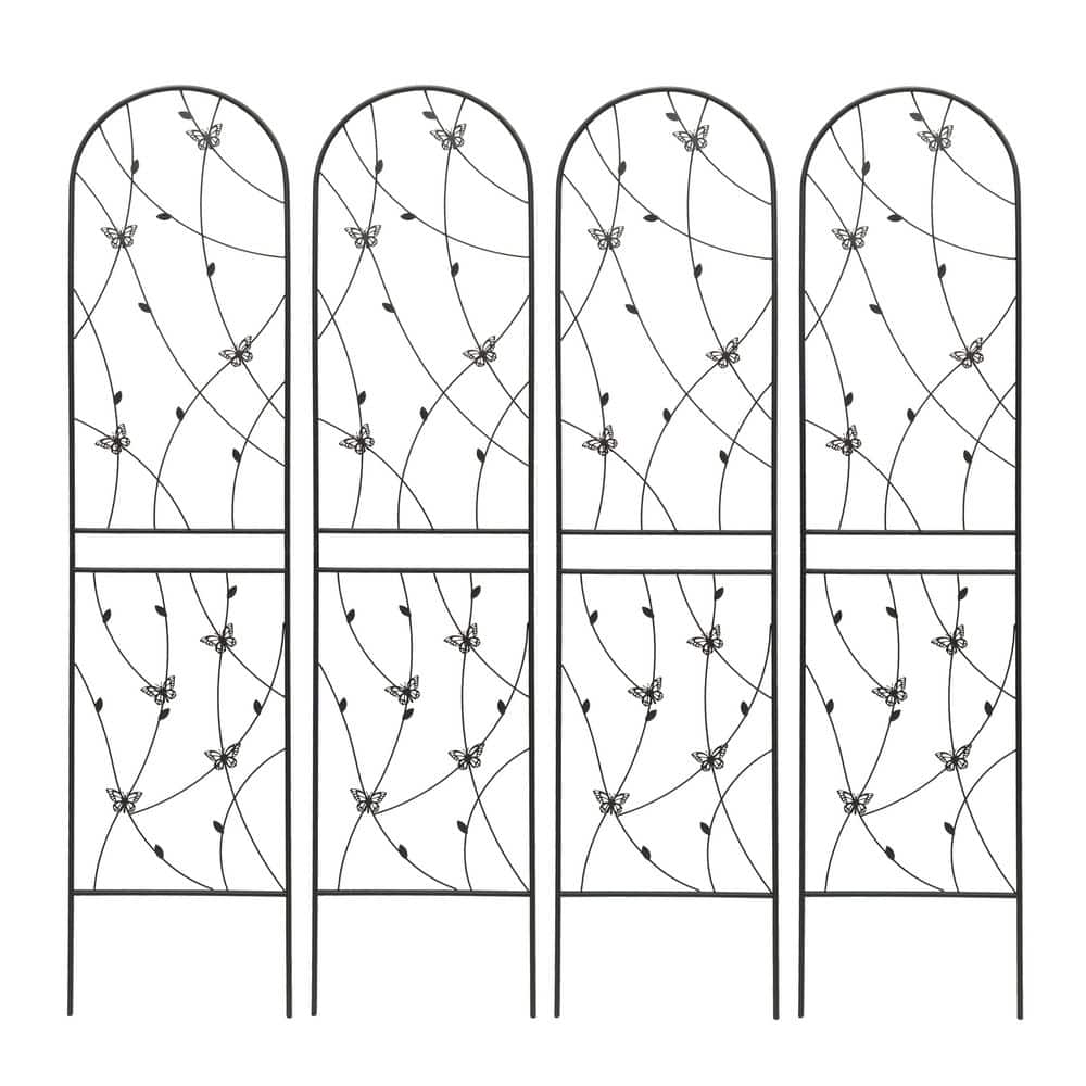 Black 80 in. L x 87 in. H 4 Pack Metal Garden Trellis, Rustproof Trellis with Butterfly Deco for Outdoor Flower Support price history on PriceWatchPro