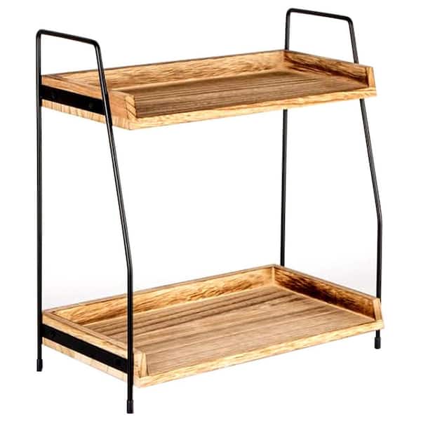 Afoxsos Multi Floating Shelves 2 Tier Wooden Coffee Station Organizer 13.8 in. W x 7.5 in. D Brown Shelf for Kitchen Home Office