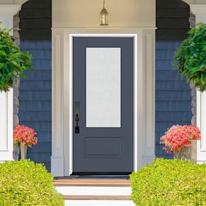 Legacy 36 in. x 80 in. 3/4 Lite Rain Glass RHIS Primed Dark Denim Finish Fiberglass Prehung Front Door