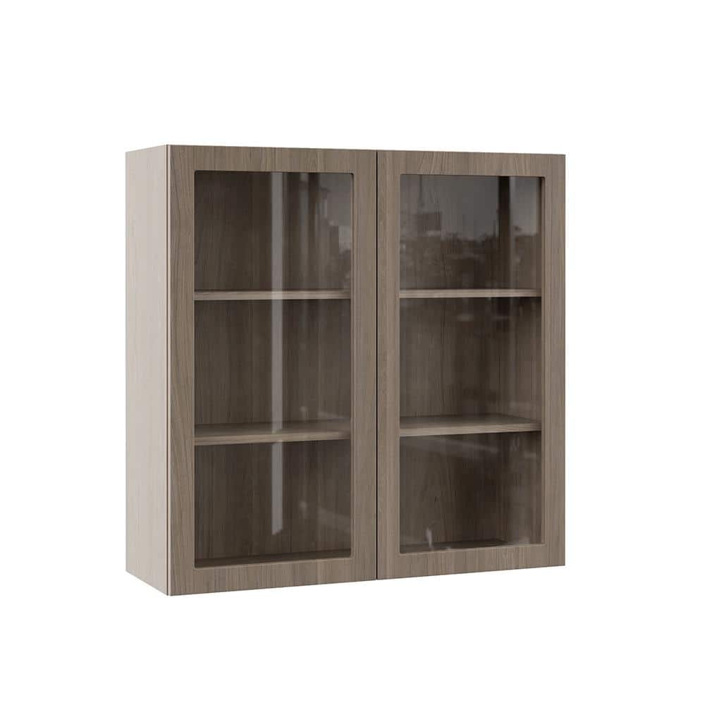 Designer Series Edgeley 36 in. W x 12 in. D x 36 in. H Assembled Slab Glass Door Wall Kitchen Cabinet in Driftwood price history on PriceWatchPro