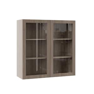 Designer Series Edgeley Assembled 36x36x12 in. Wall Kitchen Cabinet with Glass Doors in Driftwood