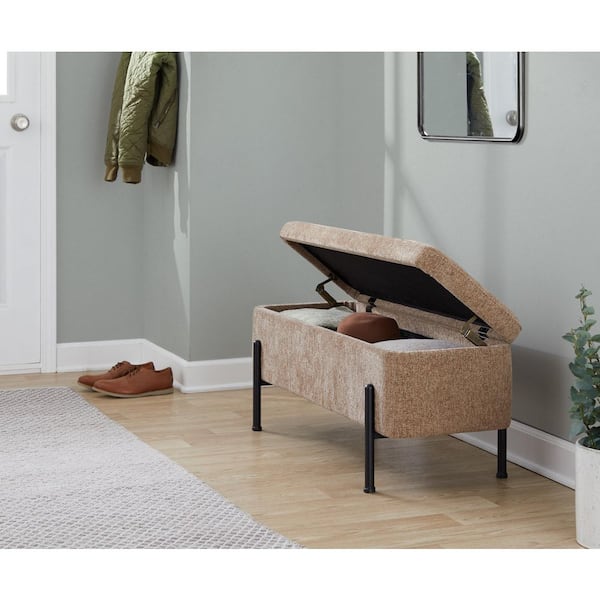 Lumisource Daniella Contemporary Storage Bench in Black Steel and Brown Fabric Bedroom Bench