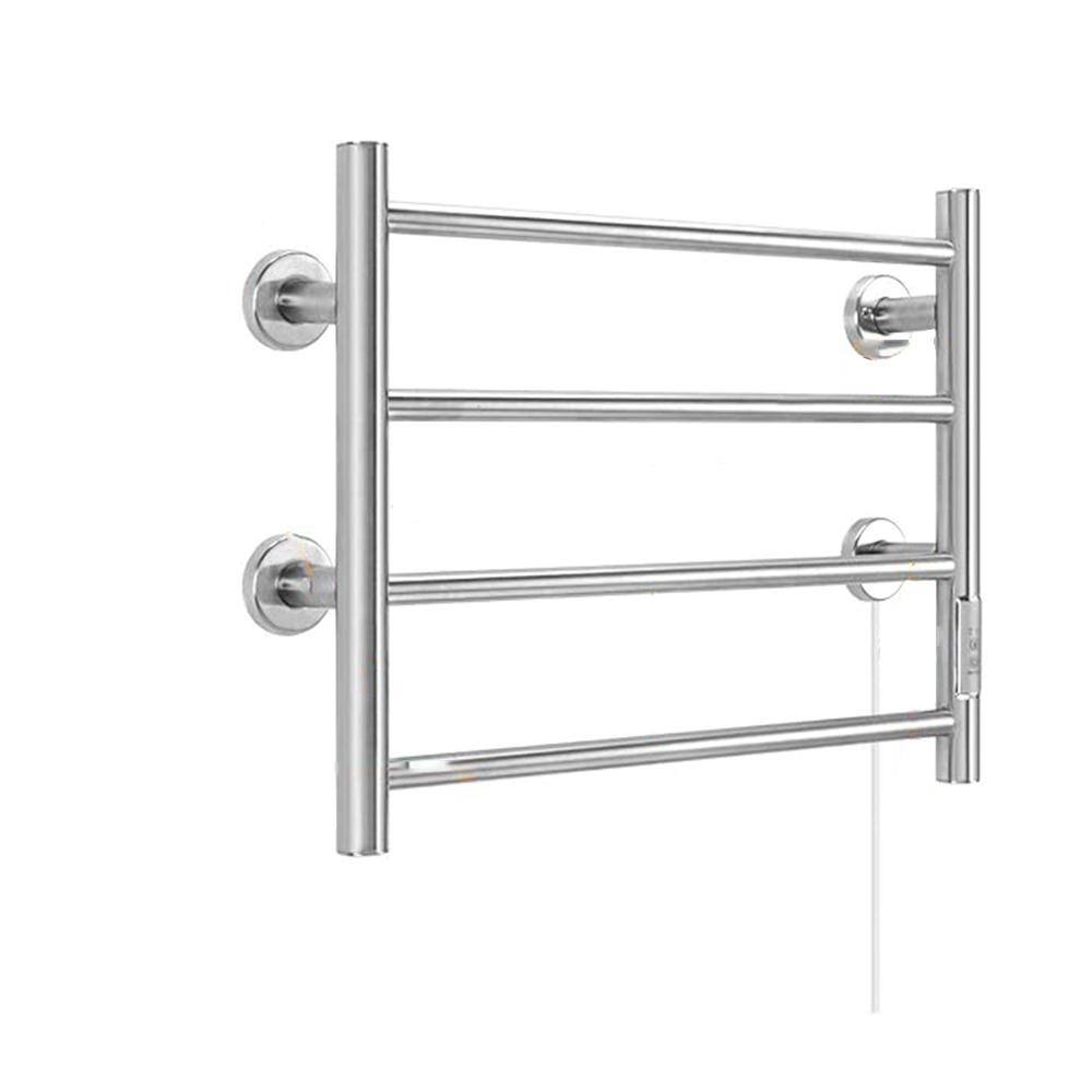 4-Bar Wall-Mounted Towel Rack Heated in Matte Silver with Timer