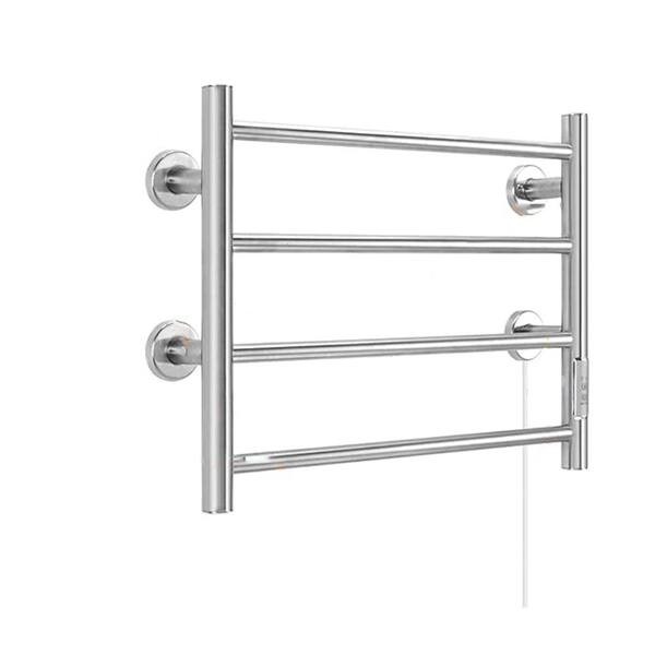 Unbranded 4-Bar Wall-Mounted Towel Rack Heated in Matte Silver with Timer