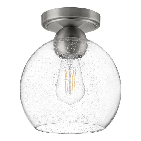 Jill 9.5 in 1-Light Brushed Nickel Flush Mount Seeded Glass