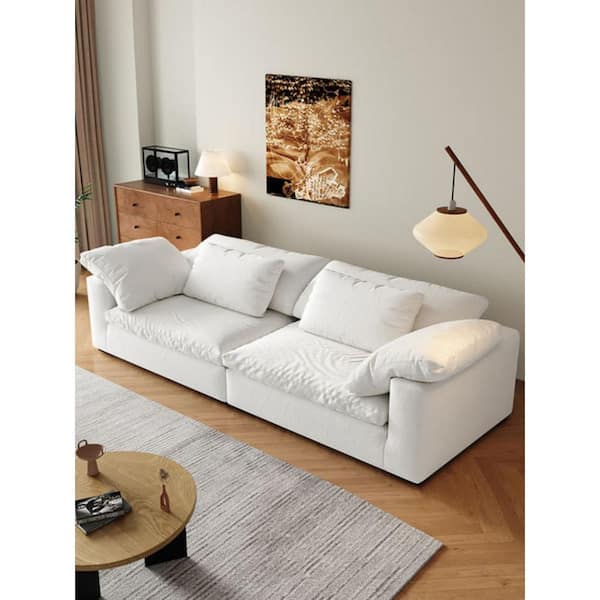 78.72 in. Square Arm 2-Piece Linen Oversized Down Modular Free Combination Sectional Sofa with Removable Covers in White