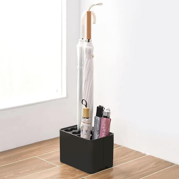 Black PS Umbrella Stand with Removable Drip Tray Space Saving Entryway Corner Organizer Holds 10 Slim Umbrellas