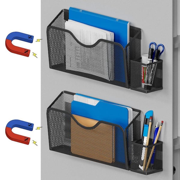13 in. x 2.3 in. Black Metal Wall Magnetic File Holder No Drilling