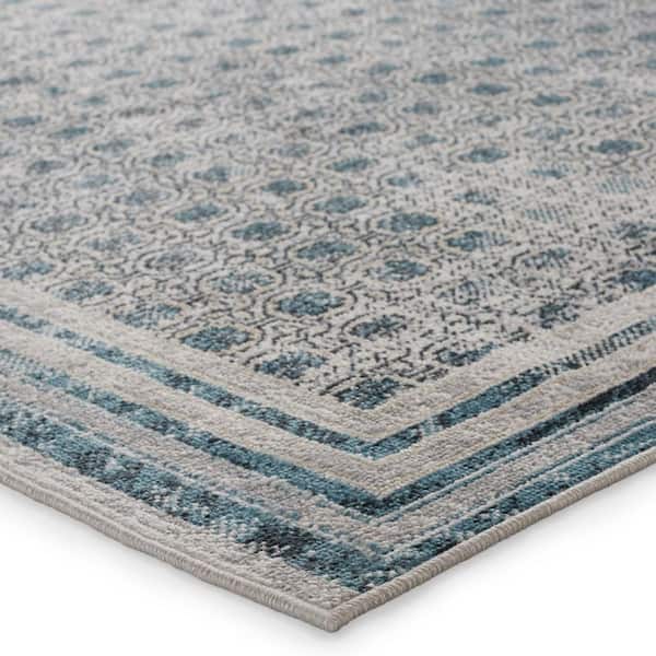 Machine Washable Allora Light Gray/Blue 2 ft. 8 in. x 10 ft. Trellis Runner  Area Rug