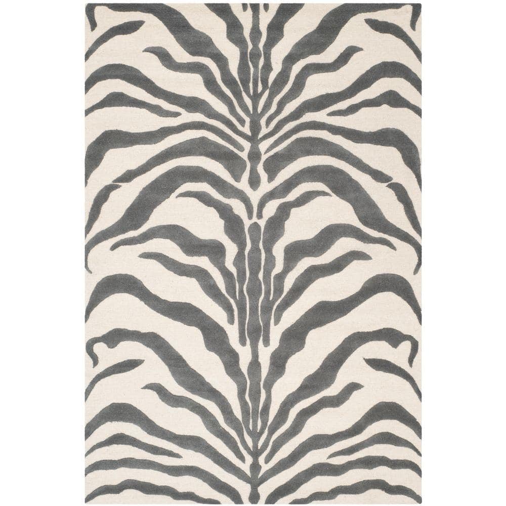 Ivory and Dark Grey Hand-Tufted Wool Area Rug