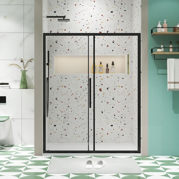 JimsMaison 60 in. W x 72 in. H Sliding Framed Shower Door in Matte Black Finish with Tempered Glass