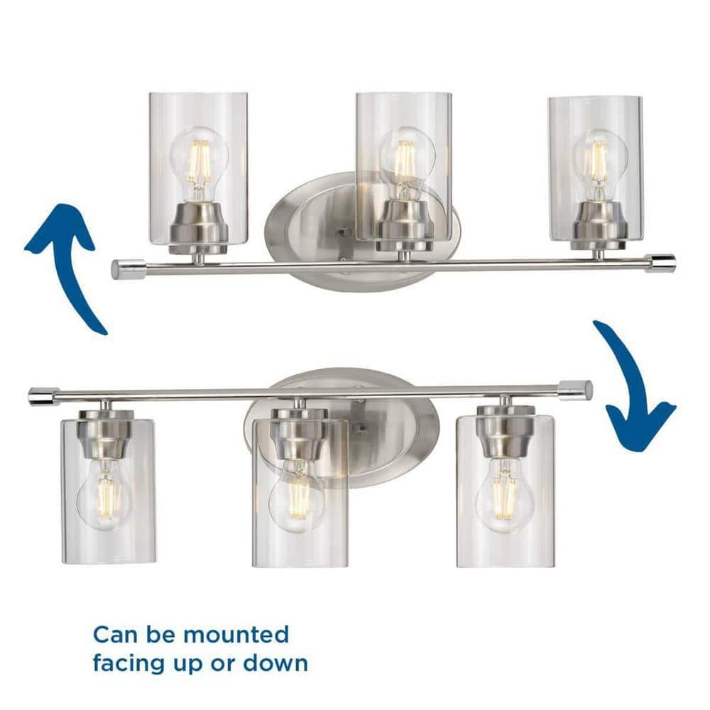 Riley Brushed Nickel 3-Light Bath Vanity with Clear Glass Shades