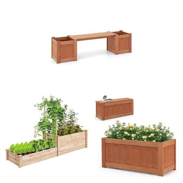 38 in. x 18 in. Planter Box with Seat and 88 in. x 25 in. x 53 in. Raised Garden Bed Combo (2 Planter Boxes)