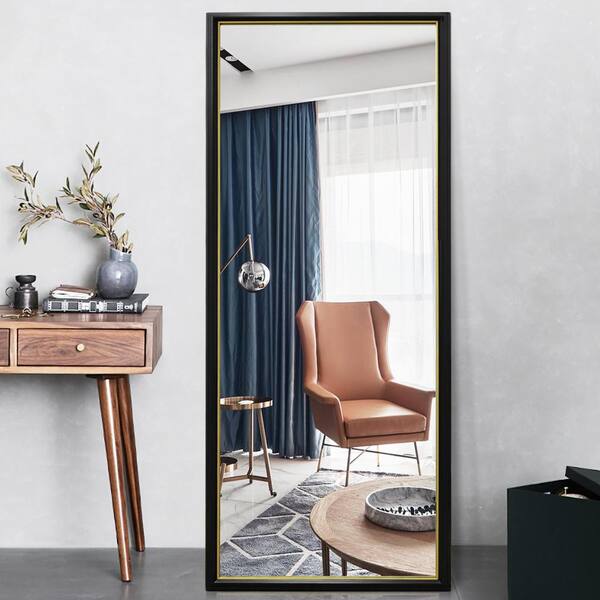 PexFix 65 in. x 22 in. Modern Style Rectangle Mirror Framed Black Frame with Gold Edge Standing Mirror Full Length