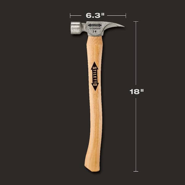 Stiletto - 14 Oz. Titanium Smooth Face Hammer with 18 in. Curved Hickory Handle