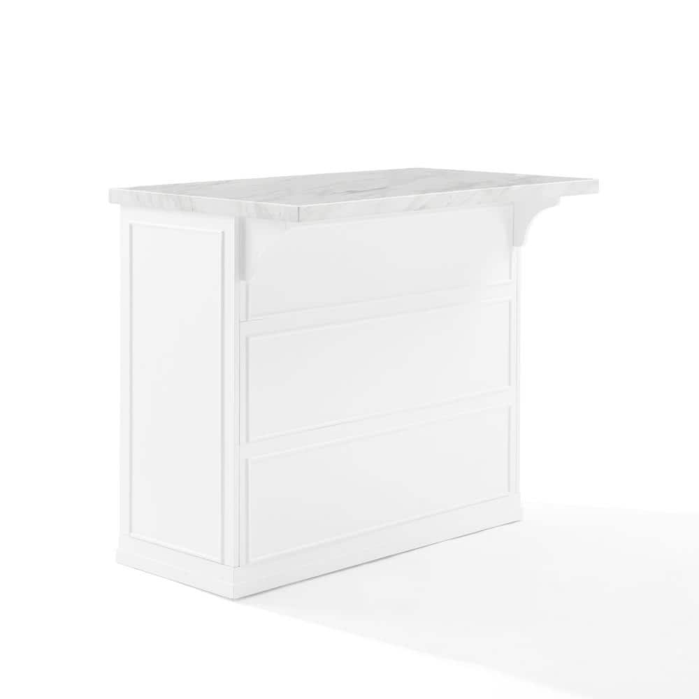 Cutler White Faux Marble Top Kitchen Island with Storage