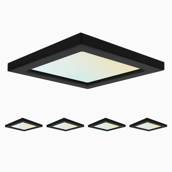 LUXRITE 10-Watt 4 in. 600 Lumens Black Square 3 Color Selectable LED 3000K/4000K/5000K Flush Mount Dimmable Fixture ETL (4-Pack)