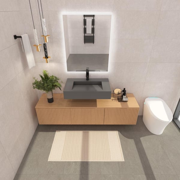 Pyramid 30 in. Wall Mount Solid Surface Single-Basin Rectangle Non Vessel Bathroom Sink in Matte Grey