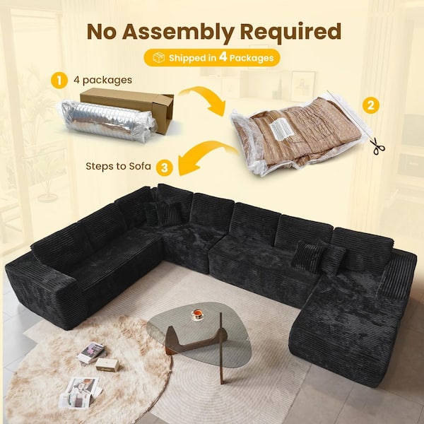 Allwex VA 221 in. Wide Arm 4-Piece Modern Plush Corduroy Fabric U