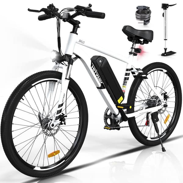 HITWAY 26 in. Tire Mountain Electric Bike for Adults with 500W/36V/12Ah Removable Battery City Commuter Ebike WHITE