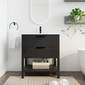 Modern 30 in. W x 18.30 in. D x 33.50 in. H Freestanding Bath Vanity in Black with White ceramic Top and Single Sink