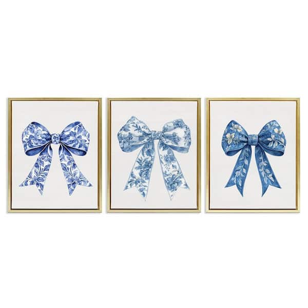 Vintage Toile Pattern Bows by Lettered and Lined 3 Piece Gold Floater Frame Culture Graphic Art Print 21 in. x 17 in.