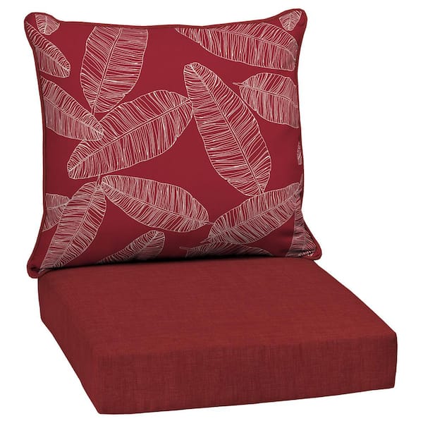ARDEN 24 in. x 24 in. 2-Piece Deep Seating Outdoor Lounge Chair Cushion in Red Leaf Palm