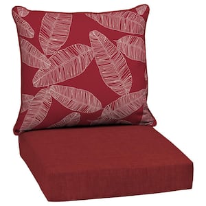 24 in. x 24 in. 2-Piece Deep Seating Outdoor Lounge Chair Cushion in Red Leaf Palm