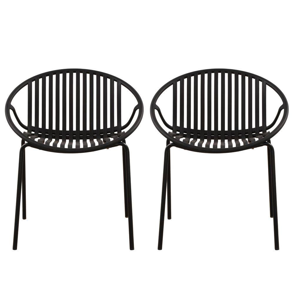 Metal Outdoor Dining Chair Stackable Chairs in Black Set of 2 price history on PriceWatchPro