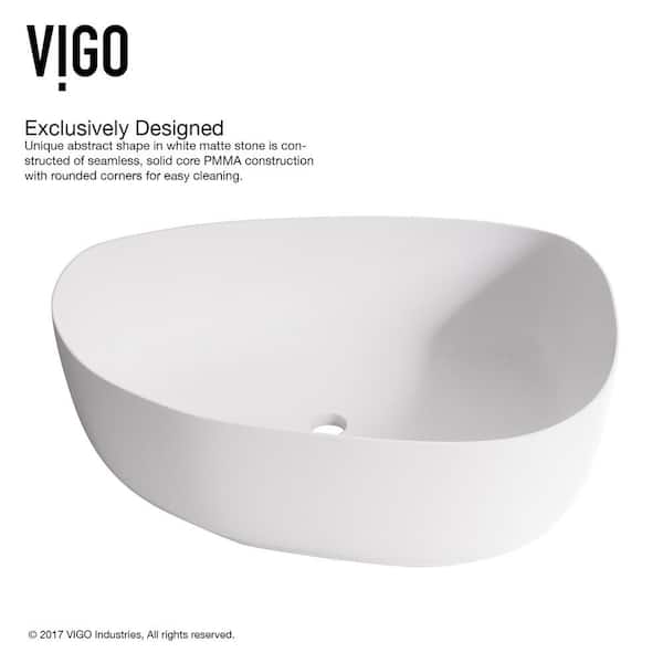 VIGO Peony Modern White Matte Stone 20 in. L x 15 in. W x 5