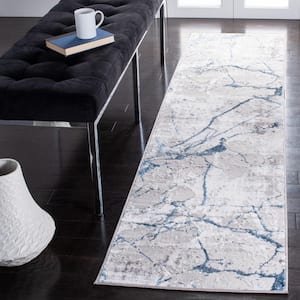 Amelia Gray/Blue 2 ft. x 16 ft. Abstract Distressed Runner Rug