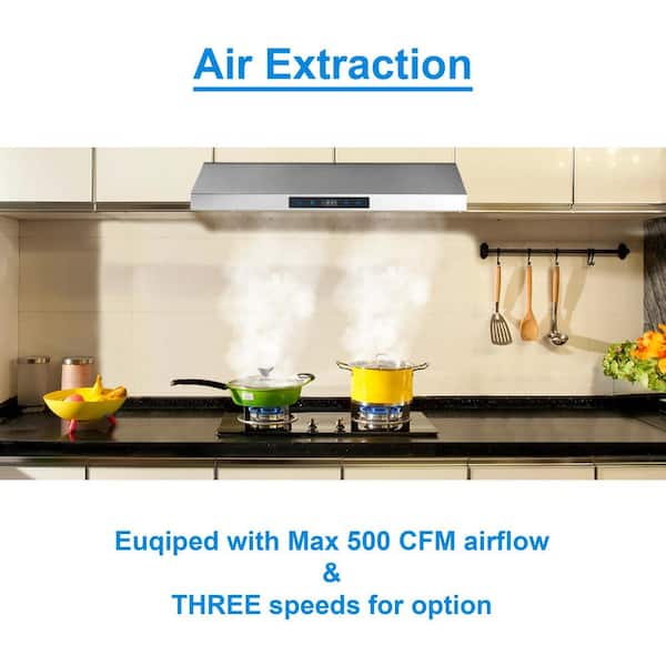 30 500 CFM Ductless Range Hood Under Cabinet Stainless Steel