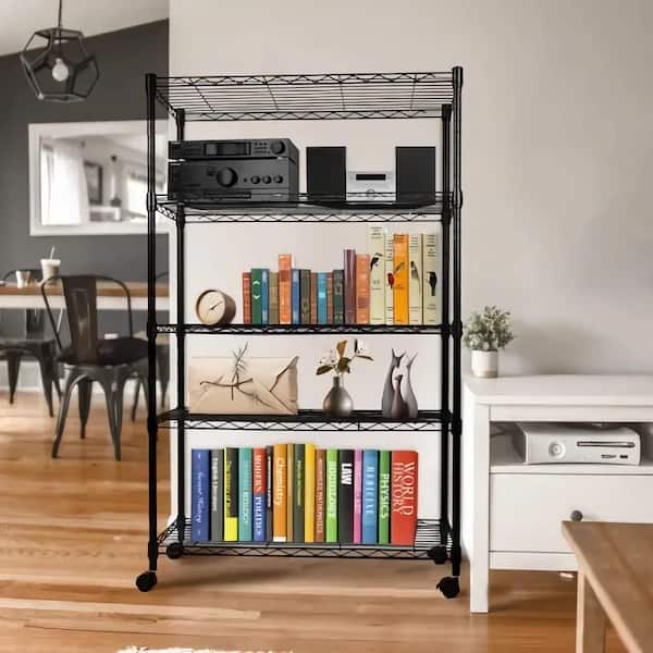 Unbranded 5-Shelf Black Corner Wire Shelf Rack Adjustable Metal Free Standing Corner Storage Display Rack for Kitchen