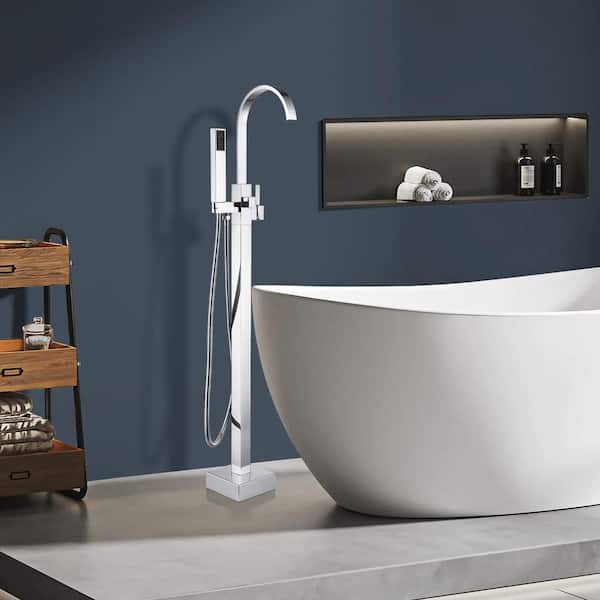Classical Single-Handle Freestanding Tub Faucet with Hand Shower in Chrome