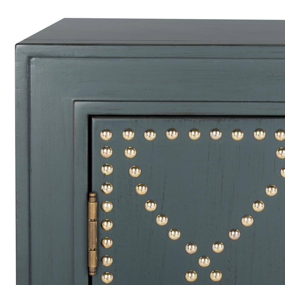Steel Teal and Gold 2-Door Accent Cabinet with Mirror Panels