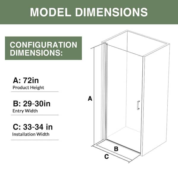 mortix 34 in. W x 72 in. H Pivot Framed Swing Shower Door in