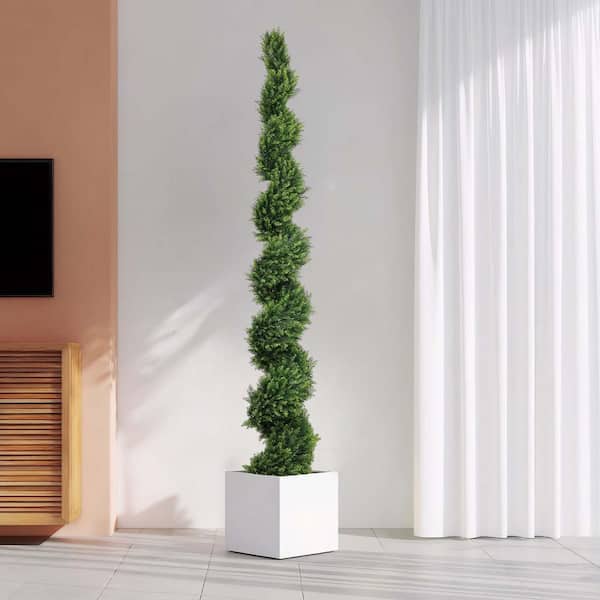 7 ft. Artificial Two-Tone Cypress Pine Tree, Lifelike Faux Greenery With Dual Color Leaves, Potted Fake Tree, 1pc/set