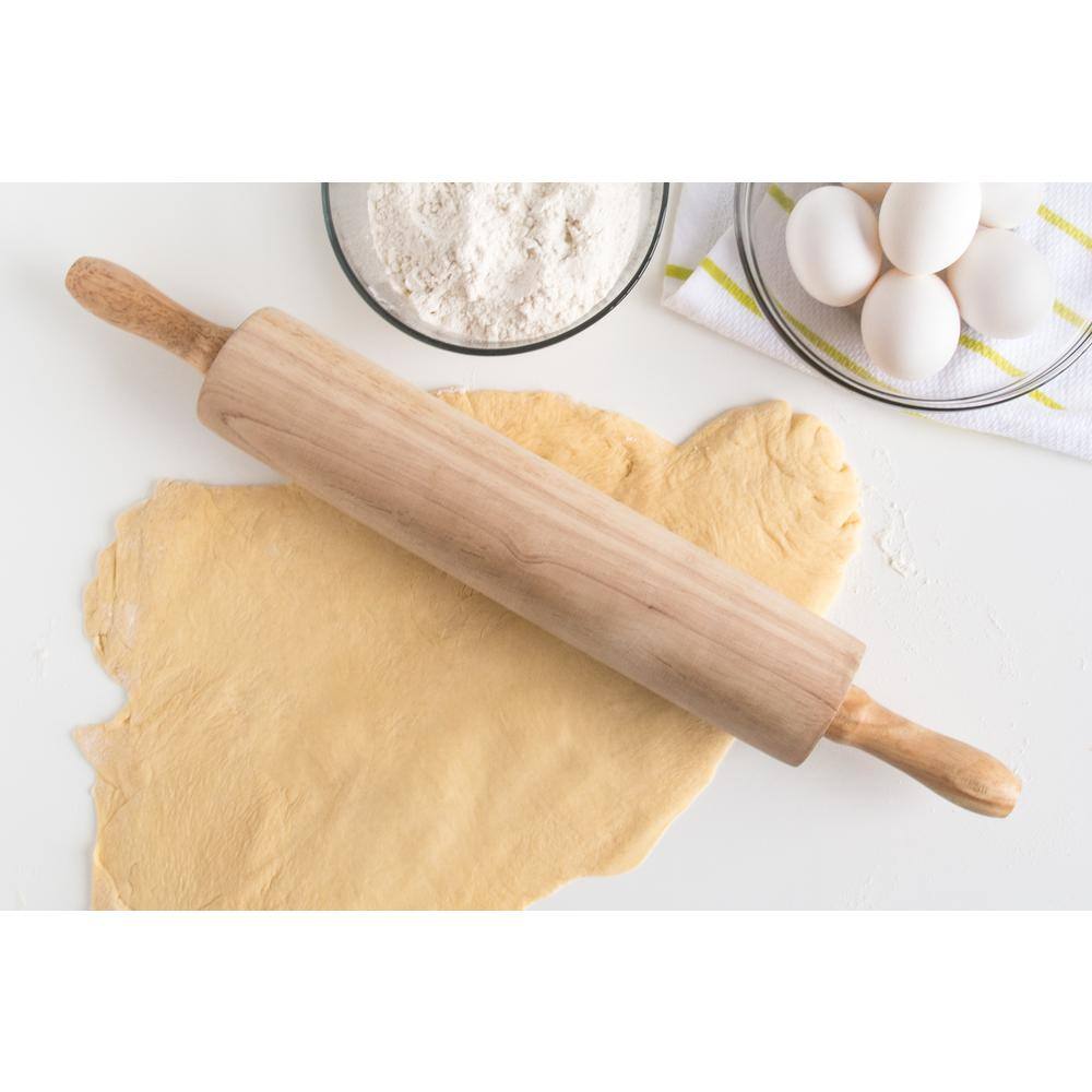 Classic Light Brown Hardwood Rolling Pin with Ergonomic Handles