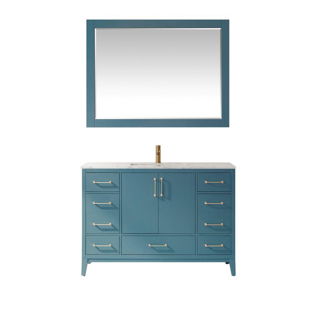 Altair Sutton 48 In Single Bathroom Vanity Set In Royal Green And Carrara White Marble Countertop With Mirror 541048 Rg Ca The Home Depot