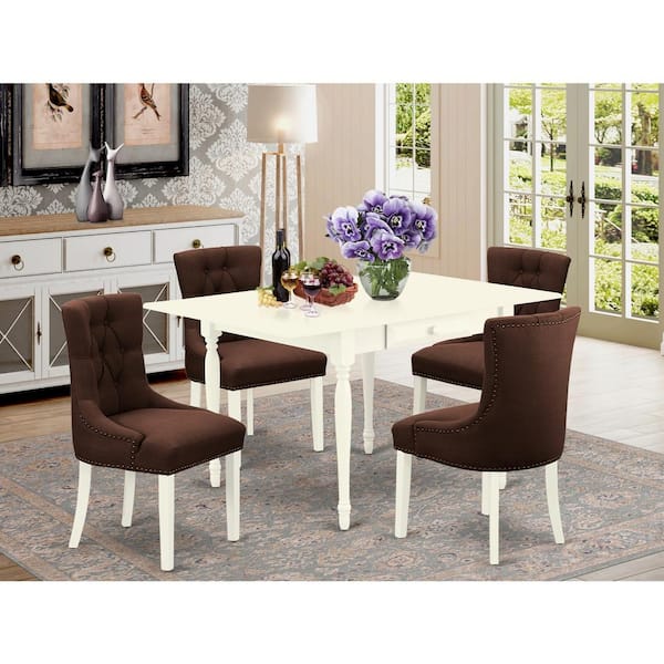 East West Furniture 5-Piece Linen White Finish Solid Wood Top - Dining Room Set with Dropleaf - Seats 4