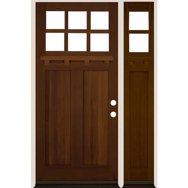Krosswood Doors 50 in. x 80 in. Craftsman 6-Lite Left-Hand/Inswing Clear Glass Provincial Stain Hemlock Wood Prehung Front Door w/ RSL