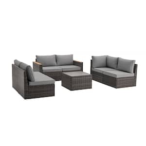 7-Pieces Gray Durable Wicker Patio Conversation Set,Outdoor Couch Sectional Sofa,with Gray Cushions,for Backyard,Lawn