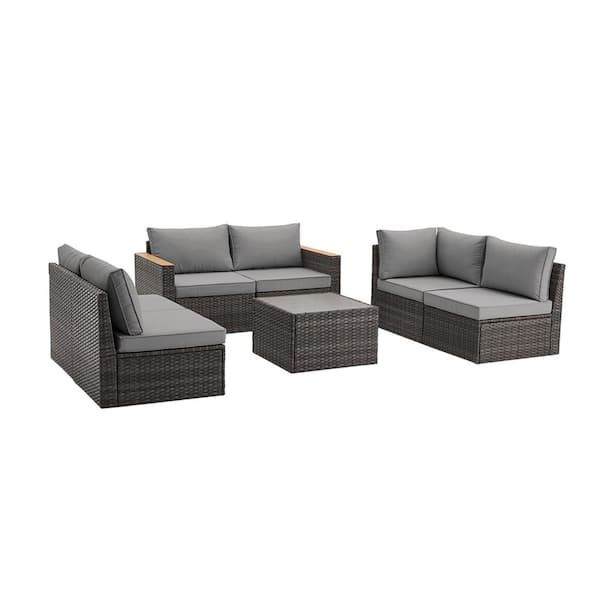 Unbranded 7-Pieces Gray Durable Wicker Patio Conversation Set,Outdoor Couch Sectional Sofa,with Gray Cushions,for Backyard,Lawn
