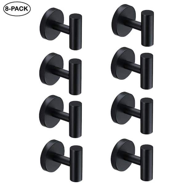 Knob Hooks Robe/Towel Hook 2.25 in Matte Black 8-Pack